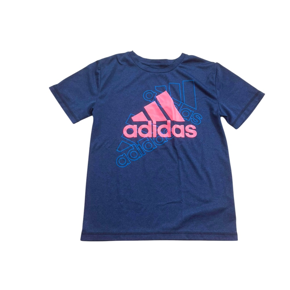 Adidas | Boys Size 8 Blue and Pink Logo Sports Workout Athletic Shirt